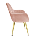 Kit com 2 Cadeiras Poltrona Lines com pés dourados Suede para sala de jantar - Rosa