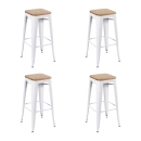 Kit com 4 Banquetas altas Iron Tolix com assento de madeira rústica clara 76 cm - Branco