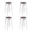 Kit com 4 Banquetas altas Iron Tolix com assento de madeira rústica escura - 76 cm - Branco