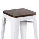 Kit com 4 Banquetas altas Iron Tolix com assento de madeira rústica escura - 76 cm - Branco