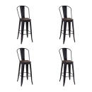Kit com 4 Banquetas altas Iron Tolix com encosto alto e assento de madeira - Preto - Madeira rústica escura
