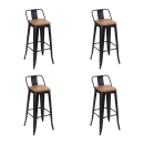 Kit com 4 Banquetas altas Iron Tolix com encosto e assento de madeira rústica clara 76 cm - Preto