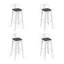 Kit com 4 Banquetas altas Iron Tolix com encosto e assento de madeira rústica escura - Branco