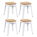 Kit com 4 Banquetas baixas Iron Tolix com assento de madeira rústica clara 45 cm - Branco