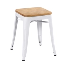 Kit com 4 Banquetas baixas Iron Tolix com assento de madeira rústica clara 45 cm - Branco