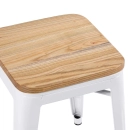 Kit com 4 Banquetas baixas Iron Tolix com assento de madeira rústica clara 45 cm - Branco