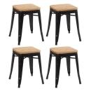 Kit com 4 Banquetas baixas Iron Tolix com assento de madeira rústica clara 45 cm - Preto