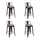 Kit com 4 Banquetas médias Iron Tolix com encosto e assento de madeira rústica clara 66 cm - Preto