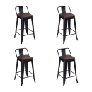Kit com 4 Banquetas médias Iron Tolix com encosto e assento de madeira rústica escura 66 cm - Preto