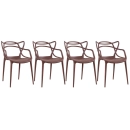 Kit com 4 Cadeiras Design Allegra Polipropileno Injetado Alta Densidade Empilhável Sala Cozinha Jantar Bar Jardim Varanda Marrom