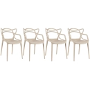 Kit com 4 Cadeiras Design Allegra Polipropileno Injetado Alta Densidade Empilhável Sala Cozinha Jantar Bar Jardim Varanda Nude Bege