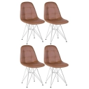 Kit com 4 Cadeiras estofadas Charles Eames Eiffel Botonê DKR com pés de metal cromado - Marrom