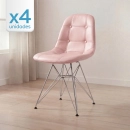 Kit com 4 Cadeiras estofadas Charles Eames Eiffel Botonê DKR com pés de metal cromado - Rosa claro