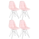 Kit com 4 Cadeiras estofadas Charles Eames Eiffel Botonê DKR com pés de metal cromado - Rosa claro