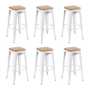 Kit com 6 Banquetas altas Iron Tolix com assento de madeira rústica clara 76 cm - Branco