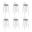 Kit com 6 Banquetas altas Iron Tolix com encosto e assento de madeira rústica clara 76 cm - Branco