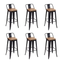 Kit com 6 Banquetas altas Iron Tolix com encosto e assento de madeira rústica clara 76 cm - Preto