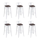 Kit com 6 Banquetas altas Iron Tolix com encosto e assento de madeira rústica escura - Branco