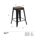 Kit com 6 Banquetas Iron Tolix com assento de madeira rústica escura - 66 cm - Preto