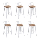 Kit com 6 Banquetas médias Iron Tolix com encosto e assento de madeira rústica clara 66 cm - Branco