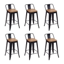 Kit com 6 Banquetas médias Iron Tolix com encosto e assento de madeira rústica clara 66 cm - Preto