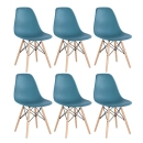 Kit com 6 Cadeiras Charles Eames Eiffel DSW em Polipropileno com Base Madeira - Turquesa