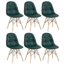 Kit com 6 Cadeiras de jantar Charles Eames Eiffel Botonê Estofada - Verde escuro
