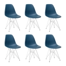 Kit com 6 Cadeiras de jantar Charles Eames Eiffel DKR em Polipropileno - Azul petróleo