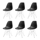 Kit com 6 Cadeiras de jantar Charles Eames Eiffel DKR em Polipropileno - Preto