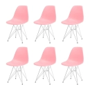 Kit com 6 Cadeiras de jantar Charles Eames Eiffel DKR em Polipropileno - Rosa claro