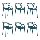 Kit com 6 Cadeiras de jantar Masters Allegra com pés desmontáveis - Azul Petróleo