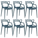 Kit com 6 Cadeiras Design Allegra Polipropileno Injetado Alta Densidade Empilhável Sala Cozinha Jantar Bar Jardim Varanda Azul Petróleo