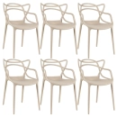 Kit com 6 Cadeiras Design Allegra Polipropileno Injetado Alta Densidade Empilhável Sala Cozinha Jantar Bar Jardim Varanda Nude Bege