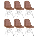 Kit com 6 Cadeiras estofadas Charles Eames Eiffel Botonê DKR com pés de metal cromado - Marrom