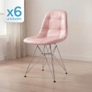 Kit com 6 Cadeiras estofadas Charles Eames Eiffel Botonê DKR com pés de metal cromado - Rosa claro