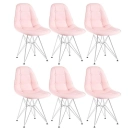 Kit com 6 Cadeiras estofadas Charles Eames Eiffel Botonê DKR com pés de metal cromado - Rosa claro