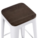 Kit com 8 Banquetas altas Iron Tolix com assento de madeira rústica escura - 76 cm - Branco