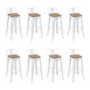 Kit com 8 Banquetas altas Iron Tolix com encosto e assento de madeira rústica clara 76 cm - Branco