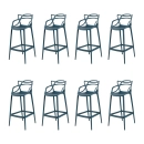 Kit com 8 Banquetas altas para bancada Master Allegra em Polipropileno 78 cm - Azul petróleo
