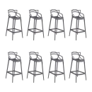 Kit com 8 Banquetas altas para bancada Master Allegra em Polipropileno 78 cm - Cinza escuro