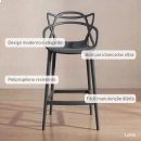 Kit com 8 Banquetas altas para bancada Master Allegra em Polipropileno 78 cm - Cinza escuro