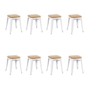 Kit com 8 Banquetas baixas Iron Tolix com assento de madeira rústica clara 45 cm - Branco