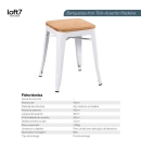 Kit com 8 Banquetas baixas Iron Tolix com assento de madeira rústica clara 45 cm - Branco