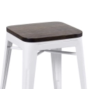 Kit com 8 Banquetas baixas Iron Tolix com assento de madeira rústica escura - Branco