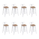 Kit com 8 Banquetas Iron Tolix com encosto e assento de madeira rústica clara 61 cm - Branco