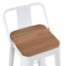 Kit com 8 Banquetas Iron Tolix com encosto e assento de madeira rústica clara 61 cm - Branco