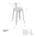 Kit com 8 Banquetas Iron Tolix com encosto e assento de madeira rústica clara 61 cm - Branco