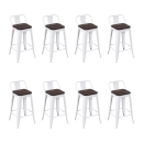 Kit com 8 Banquetas Iron Tolix com encosto e assento de madeira rústica escura Kit 66 cm Kit Branco