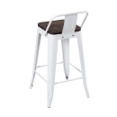 Kit com 8 Banquetas Iron Tolix com encosto e assento de madeira rústica escura Kit 66 cm Kit Branco