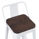 Kit com 8 Banquetas Iron Tolix com encosto e assento de madeira rústica escura Kit 66 cm Kit Branco